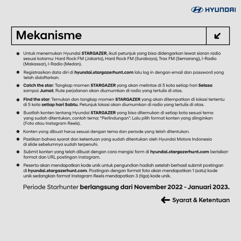 Kompetisi StarHunter Sajikan Hadiah 5 Unit Hyundai Stargazer Secara